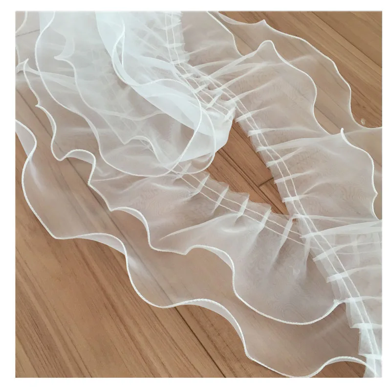 Плиссированная двухслойная кружевная тесьма из органзы с оборками 14 см 2