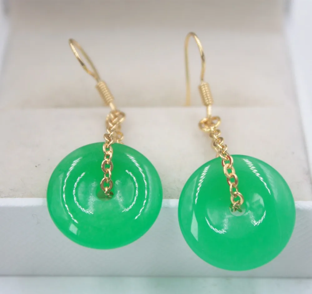 18 K желтый GP сплав и зеленый нефрит висячие серьги женские безопасные кнопки