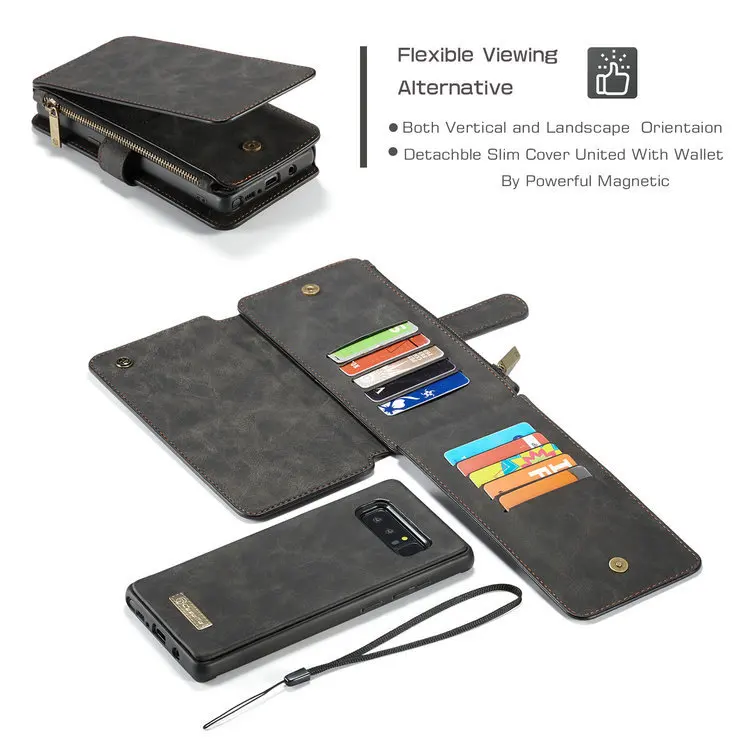 CaseMe чехол для телефона SAMSUNG Galaxy Note 8 9 10+ S7 Edge S8 S9 S10 Plus ретро кожаный магнитный кошелек на молнии задняя крышка чехол