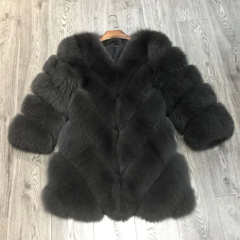 Dark Grey Jancoco Max Lady модное зимнее теплое длинное пальто из натурального Лисьего меха, женская верхняя одежда из натурального меха, Новое поступление S7152 - Цвет: Dark Grey