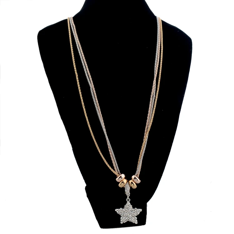 CHICVIE Кристалл бусы ожерелья и кулон звезда серебряного цвета длинное ожерелье