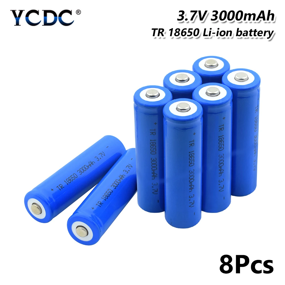 8pcs 1/2/4/6/8/10 шт. синий острый 18650 Батарея 3,7 V 3000 мА/ч, литий зарядки Перезаряжаемые батарейки литий-ионный аккумулятор для фонарика - Цвет: 8pcs