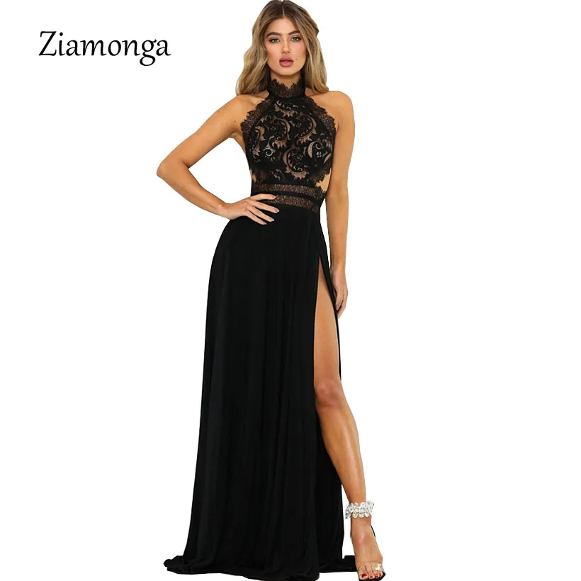 Ziamonga Сексуальное женское платье без рукавов с бретелькой через шею кружевное