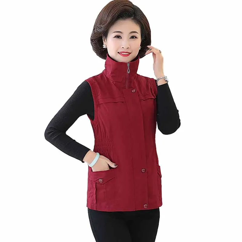 

Plus size XL-5XL Spring Cotton Vest Jacket Women Sleeveless Waistcoat Casual Tops Middle aged Female Slim Zipper Outerwear G307