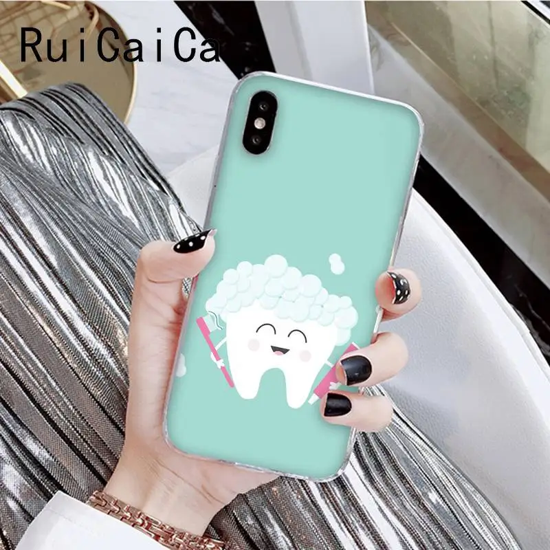 RuiCaiCa Забавный мультфильм стоматолога зубные коронованные зубы мягкий чехол для телефона для iPhone8 7 6 6S Plus X XSMAX 5 5S SE XR 11 11pro 11promax