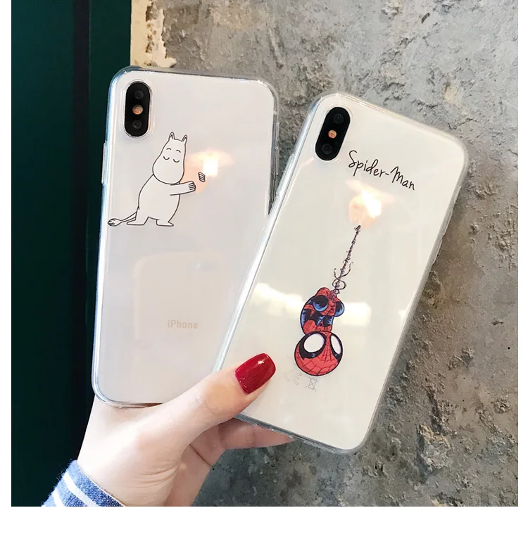 Для iphone 6 7 8 6s 11 Pro Max чехол для iphone X XS XR 7 8 Plus xs max 5 5S se чехол с человеком-пауком прозрачный чехол с принтом Микки
