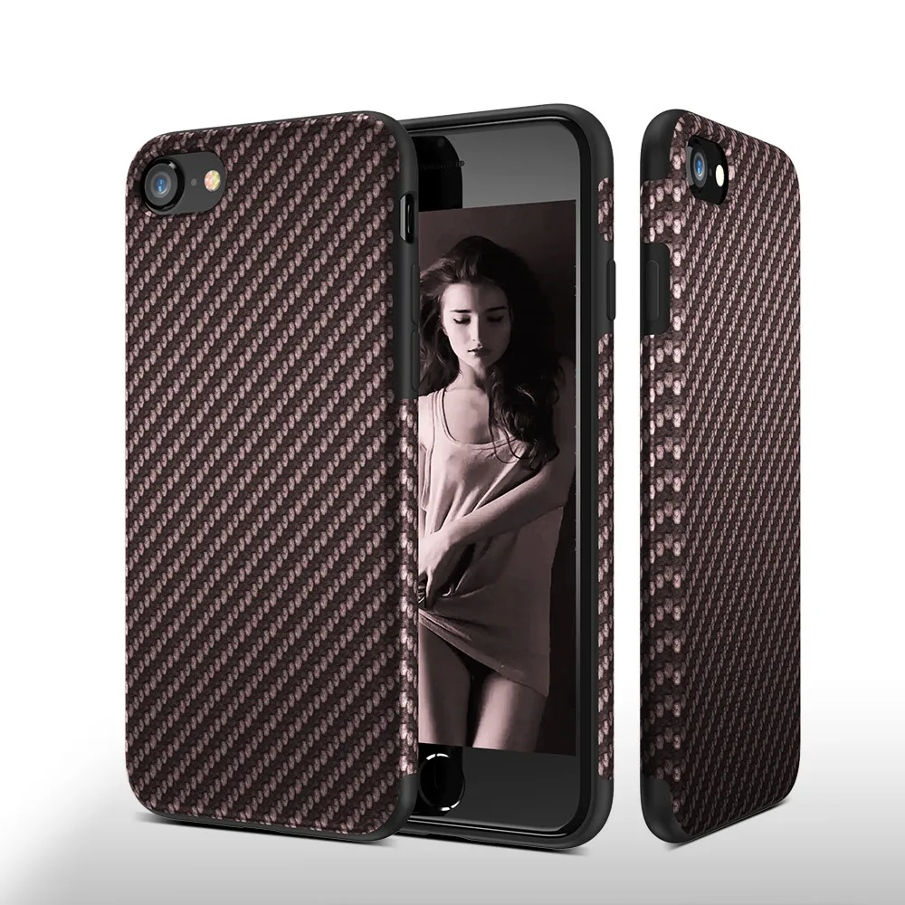 FLOVEME чехол из углеродного волокна для iPhone 7 Plus твил шаблон оболочки ТПУ + PU мягкие