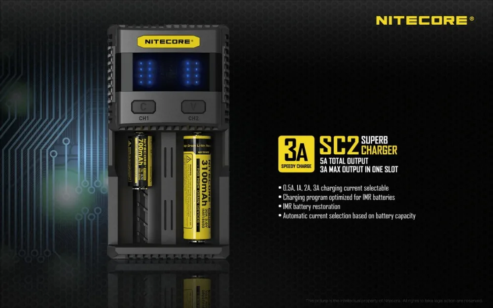 NITECORE SC2 SC4 Батарея Зарядное устройство для батарей Li-Ion(литий-ионных батарей IMR LiFePO4 металл-гидридных или никель NI-CD 18650 17650 17670 16340 14500 батареи Батарея