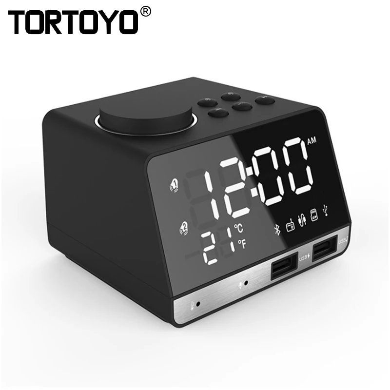 TORTOYO Настольный Bluetooth динамик светодиодный цифровой будильник fm радио USB зарядка