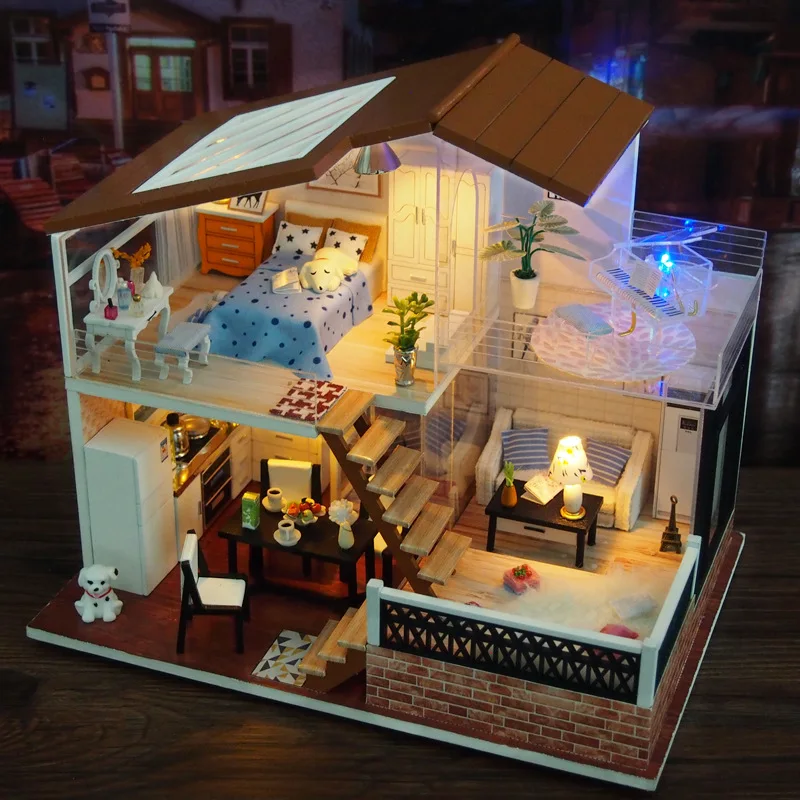

Doll House with Furniture Diy Miniature villa 3D Wooden Miniaturas Dollhouse Toys for Children Birthday Gifts