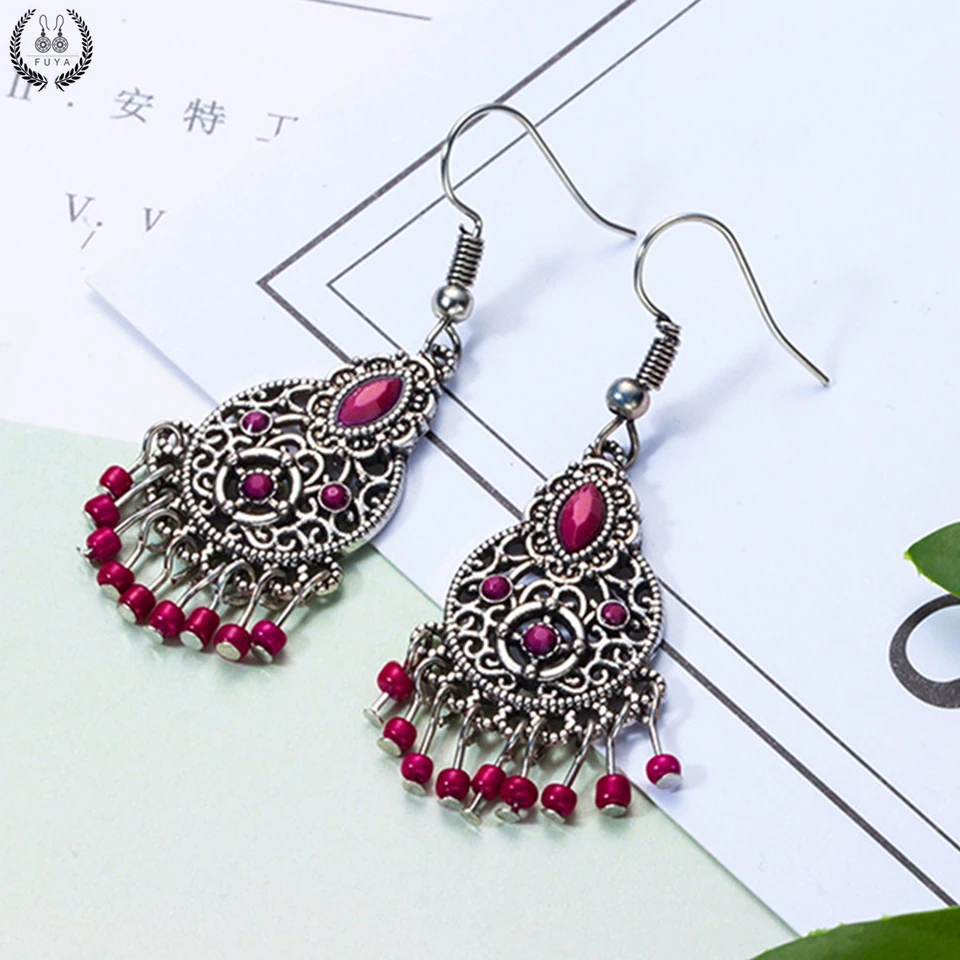 Новые красные акриловые длинные серьги для женщин Boho круглые Висячие серьги Свадебные ювелирные изделия