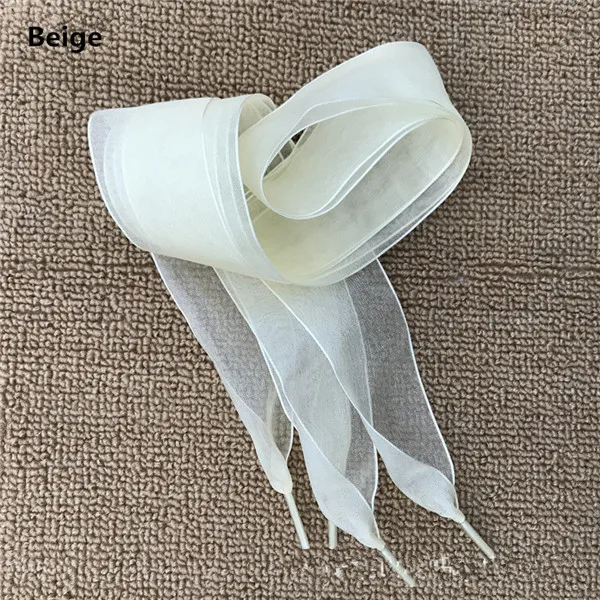 Beige 4 см широкие шнурки из органзы, прозрачные шифоновые кружевные плоские шелковые шнурки с большим бантом, широкие шнурки для спорта и отдыха - Цвет: Beige