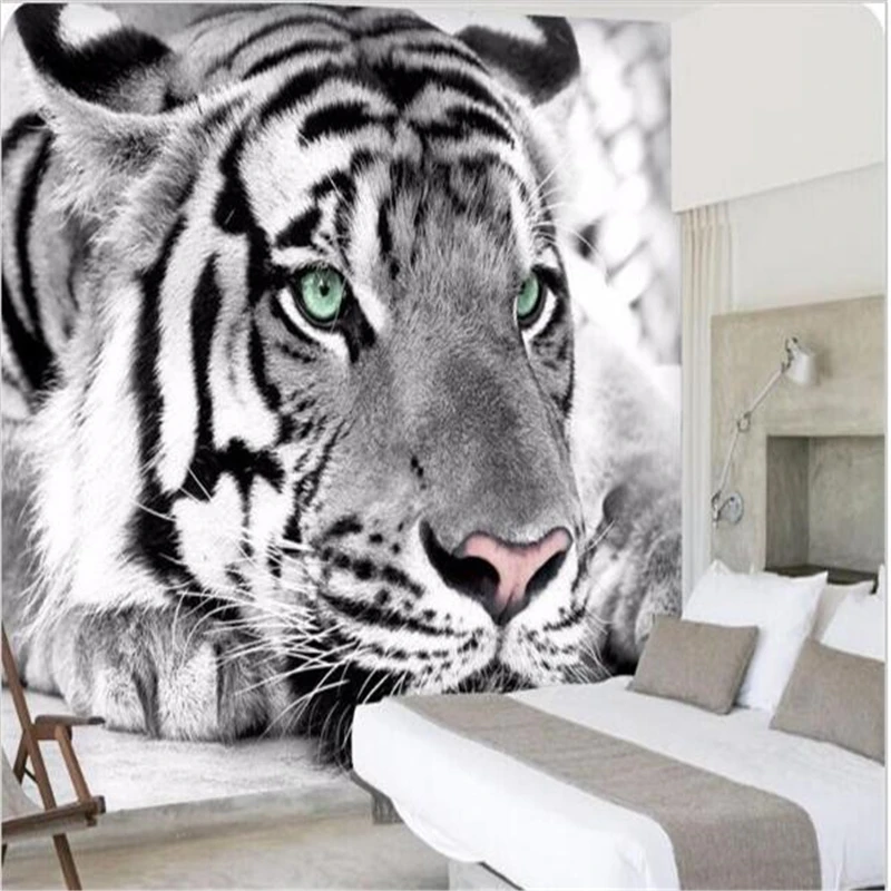 

beibehang Photo wallpaper tiger black and white animal mural entrance bedroom living room sofa TV wall
