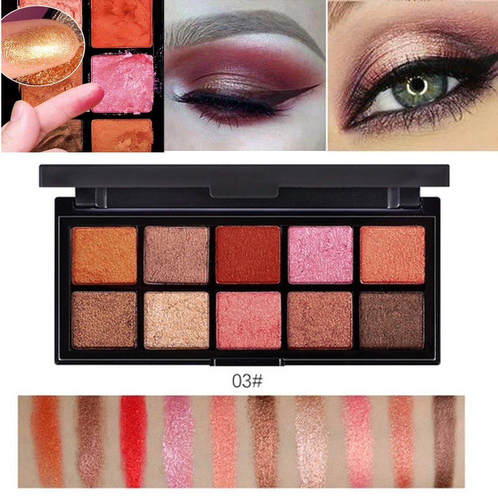 10 цветов блестящие тени для век пигменты водостойкие красные мерцающие палитра