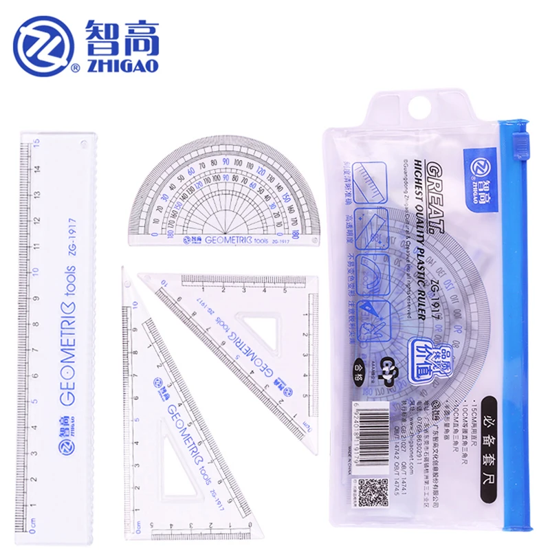 

4 PCS Rulers Math Sets Geometry Template School Items Accessories Drawing Tools Student Stationery & Office Transparent Ruler