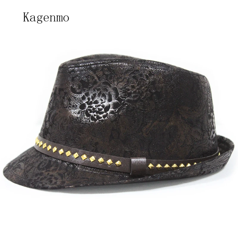 

Kagenmo New Spring Style Faux Leather Man Women Fedoras Pu Leather Male Leisure Bucket Cap Female Fashion Accessories Jazz Hat