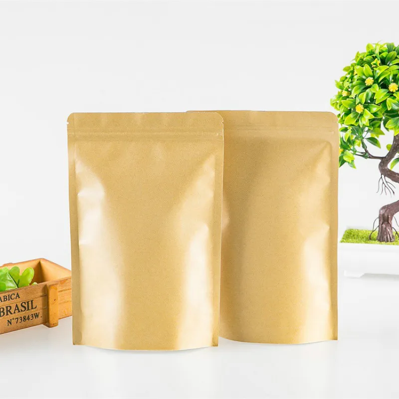 

50pcs Kraft paper self-supporting zipper bag with aluminum foil bags Tea dry fruit food moisture-proof packaging pouch