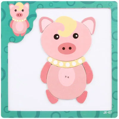 Pig Детские деревянные игрушки 3D Магнитные Головоломки фигуры на доску/Животные познавательные головоломки игрушки для детей творческие Раннее Обучение - Цвет: Pig