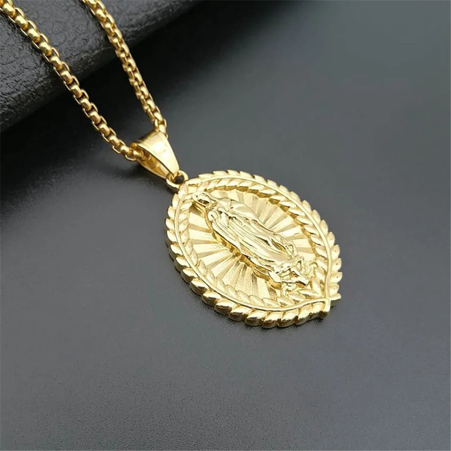 

Virgin Mary Pendant Necklace for Women Girls,Gold Color Stainless Steel Our Lady Jewelry Wholesale Colar Religious Trendy Chain