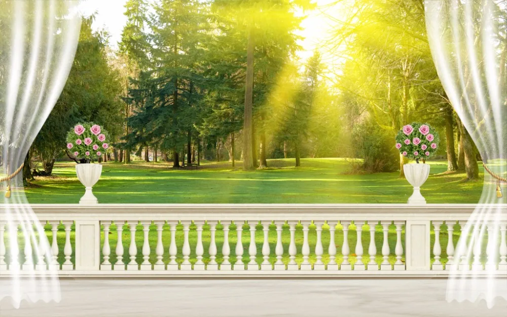 3D занавески дизайнерские для балкона солнечный пейзаж зеленые кровати гостиной