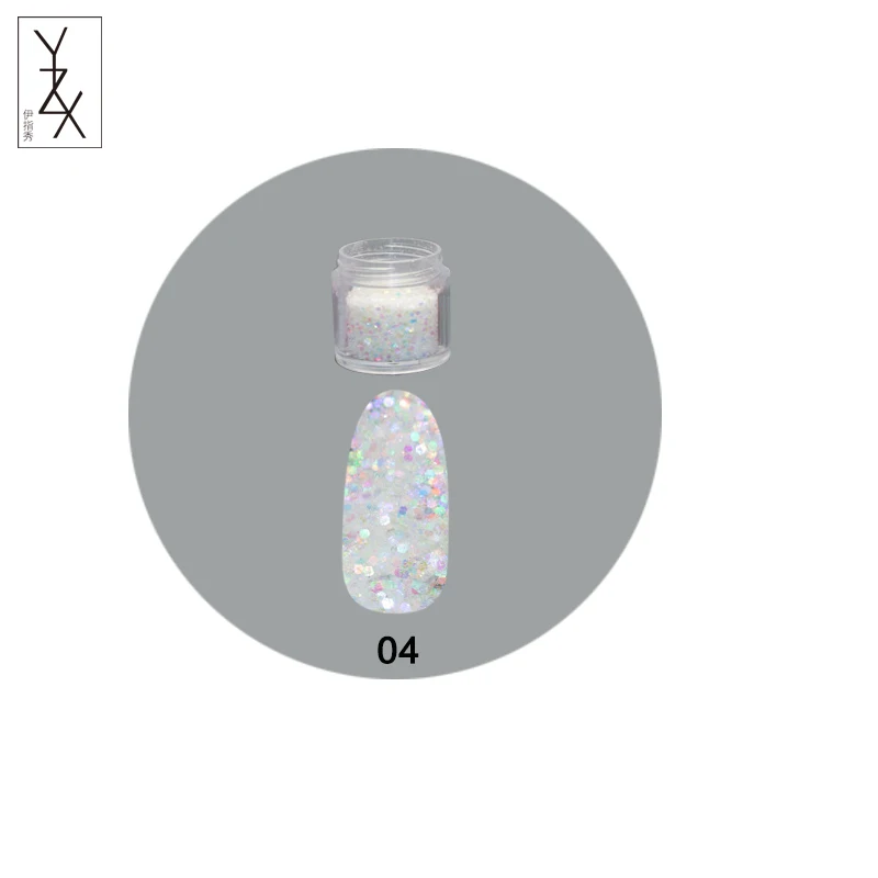 color 04 YZX 1 коробка 7 цветов лазерный смешанный лак для ногтей порошок блестки круглые Блестки сверкающие хлопья для ногтей 3D DIY Пыль для украшения ногтей - Цвет: color 04