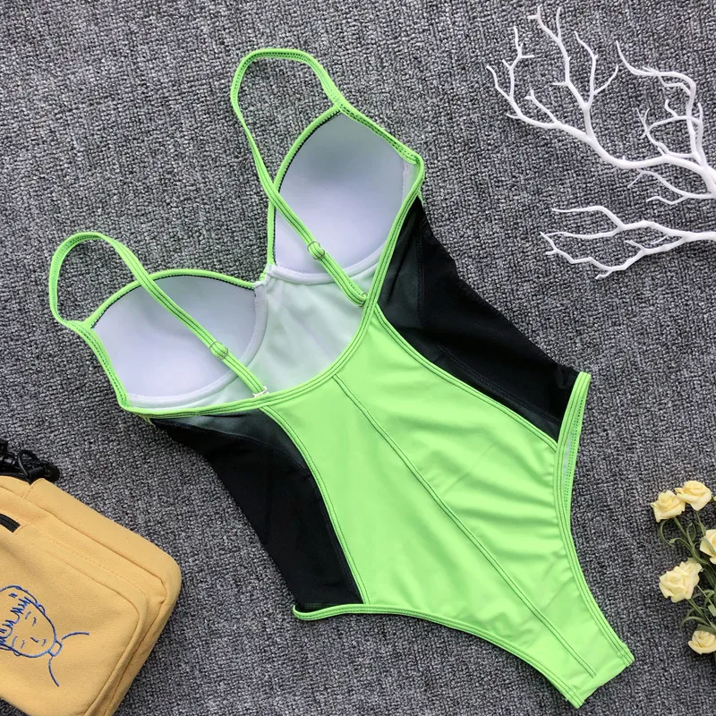 

2019 Underwire Push Up one piece swimwear Women Patchwork Backless Mesh Swimsuit High Cut Leg Bathing Suit Swim Wear Beach