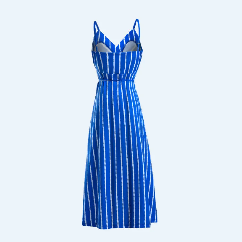 Новый Для женщин Лето Boho Макси Длинные Полосатые Холтер Вечеринка Пляжные наряды