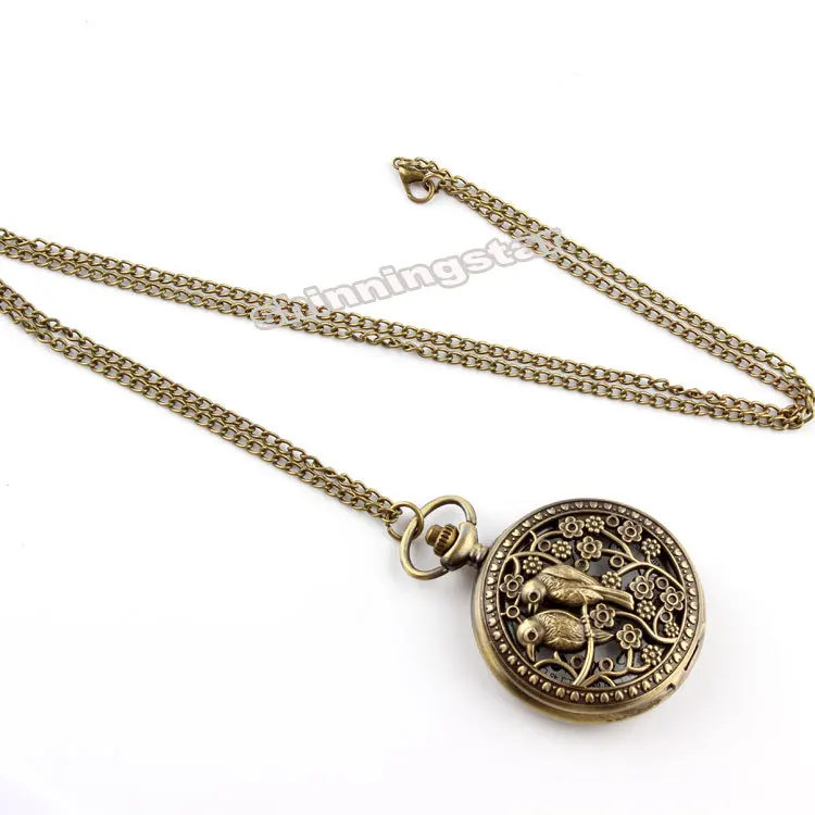 Ретро дизайн бронзовая Милая птица животное кварцевые карманные часы ожерелье
