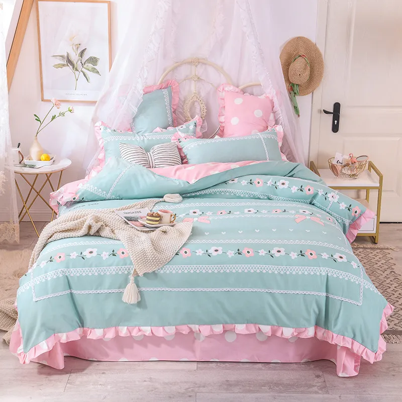 Корейский маленький свежий стиль 4 шт кровать пододеяльник простыня наволочки