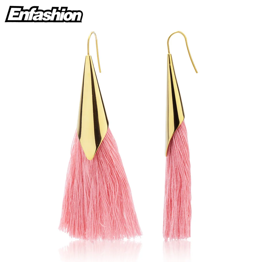 Enfashion висячие серьги с кисточками из нержавеющей стали красочные с бахромой длинные висячие серьги для женщин трендовые серьги ювелирные изделия EEF1013 - Окраска металла: PINK TASSELS