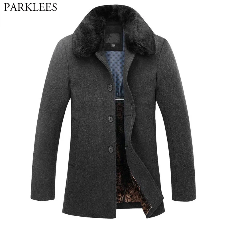 

Mens Thicken Warm Detachable Collar Trench Coats 2018 Winter New High Quality Cashmere Pea Coat Slim Fit Overcoat Jacket For Men