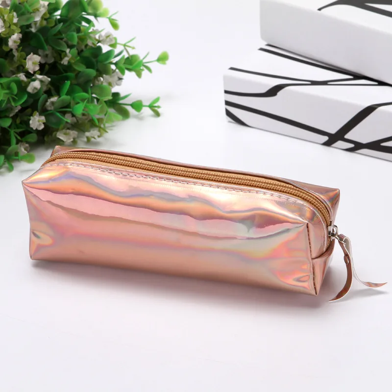 Rose gold Лазерный Пенал школьный пенал женская косметика мешок, мешок для вещей студенческий канцелярский мешок для хранения - Цвет: Rose gold