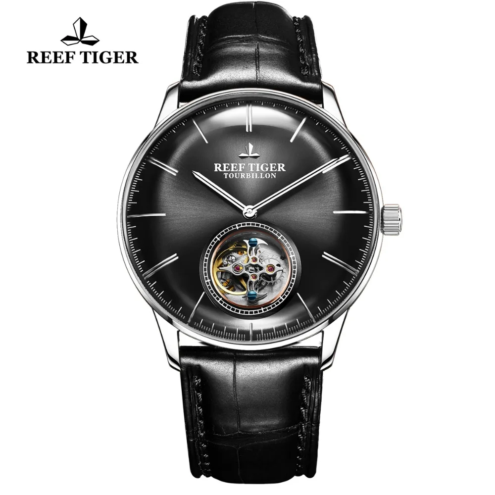 Reef Tiger/RT Tourbillon автоматические часы мужские брендовые механические часы водонепроницаемые с кожаным ремешком деловые часы RGA1930