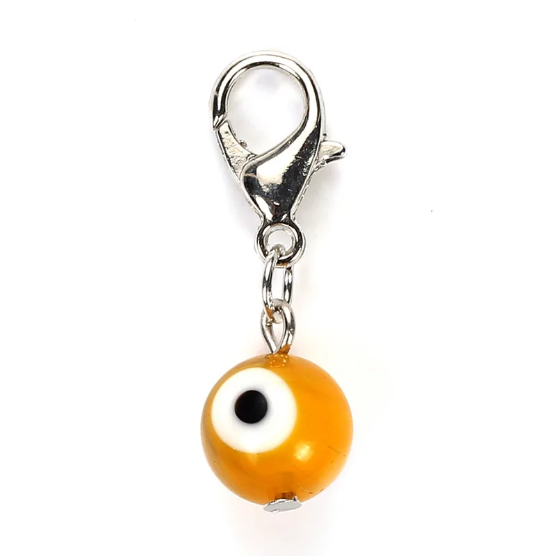 YE 5PCS Lucky Eye 5/6pcs/lot Colorful Evil Eye Beads Charms Lobster Clasp Pendant Brooch Key Chain Jewelry Accessories Findings EY4922 - Окраска металла: YE 5PCS