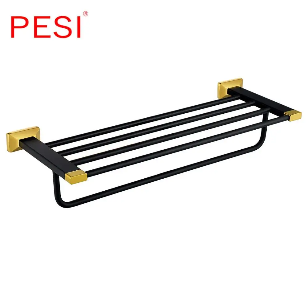 Towel shelf Все держать полотенец для ванной набор Халат крюк стойки для полотенец Бар Полка бумажный держатель зубной щетки аксессуары для ванной комнаты, черный - Цвет: Towel shelf