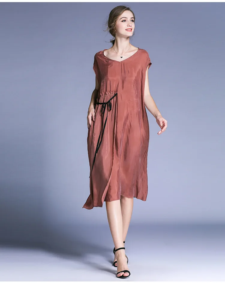 Женское асимметричное платье CUPRO элегантное большого размера с поясом V-образным