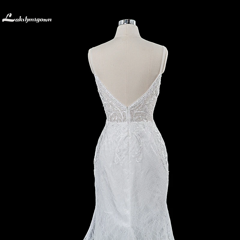 

Elegan Spegetti V Neck Wedding Dresses Backless Court Train wedding Gowns Custom Made robe de mariage