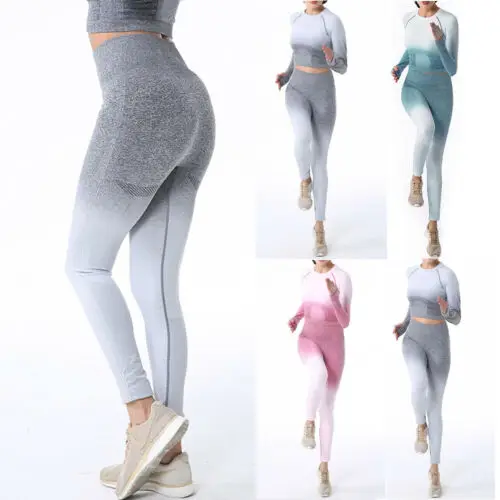 Summer New Casual Hip Push Up Omber Seamless Pants Women Gym Compression Stretchy High Waist Run Fitness Leggings | Женская одежда