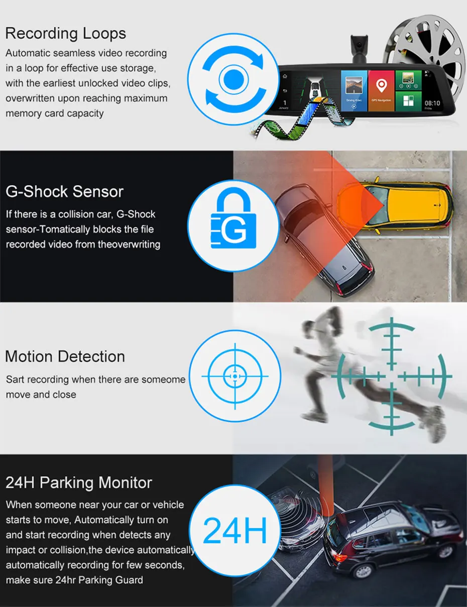 Olysine 10 дюймов Android 8,1 Автомобильный видеорегистратор 4G wifi gps навигатор видеорегистратор камера поток медиа Full HD 1080P зеркало заднего вида видео рекордер