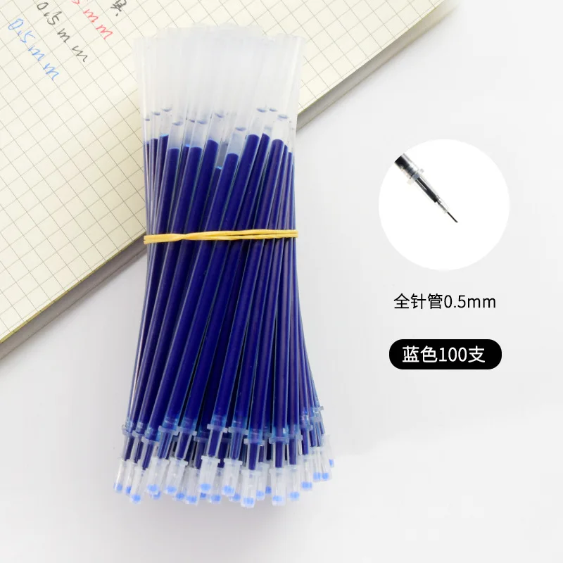full needle blue 100 шт./компл. цвет: черный, синий красный гелевая ручка повторная заливка 0,5 мм пулевидный колпачок на наконечнике стержни для ручек для офисные школьные письменные принадлежности инструмент - Цвет: full needle blue