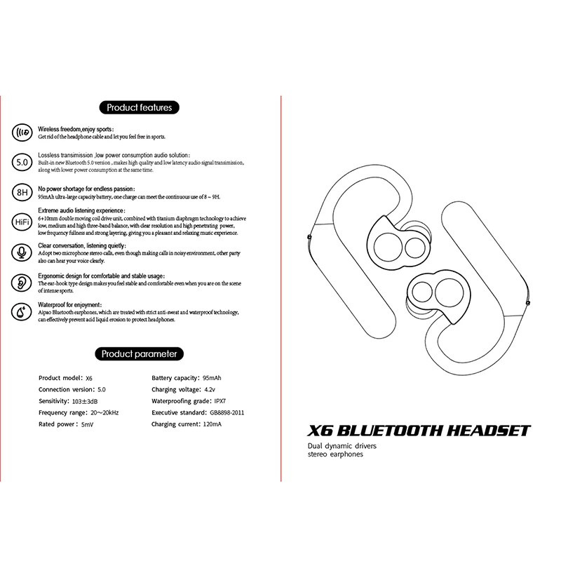 X6 Bluetooth 5 0 наушники IPX7 водонепроницаемые настоящие беспроводные 3D стереонаушники