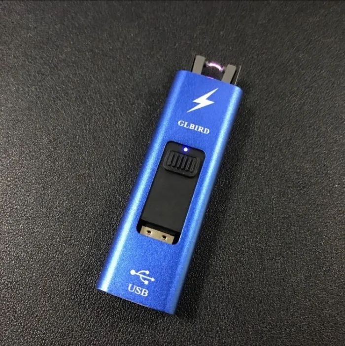 Blue Дешевая дуговая плазменная Зажигалка тонкая перезаряжаемая зажигалка электрическая зажигалка с подключением к USB маленькая портативная ветрозащитная - Цвет: Blue