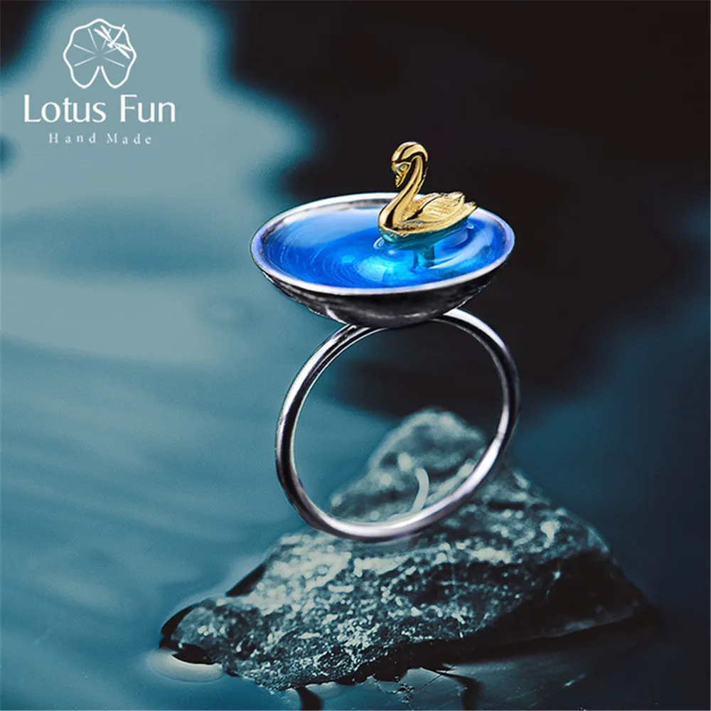 Lotus Fun Real 925 Sterling Silver Natural Creative Handmade Designer Fine Jewelry Poetic Swan In The Sea Rings for Women Bijoux | Украшения