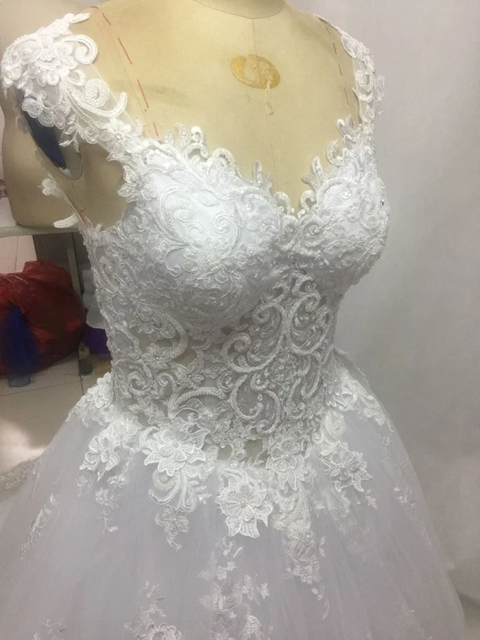 Vestido de noiva princesa, роскошное кружевное свадебное платье с открытой спиной, прозрачное Королевское Платье с хвостом, роскошное свадебное платье, Robe de mariee