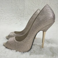 women stiletto thin iron high heel pumps sexy peep toe light gold glitter fashion party bridal wedding ball lady shoes 3845 a6