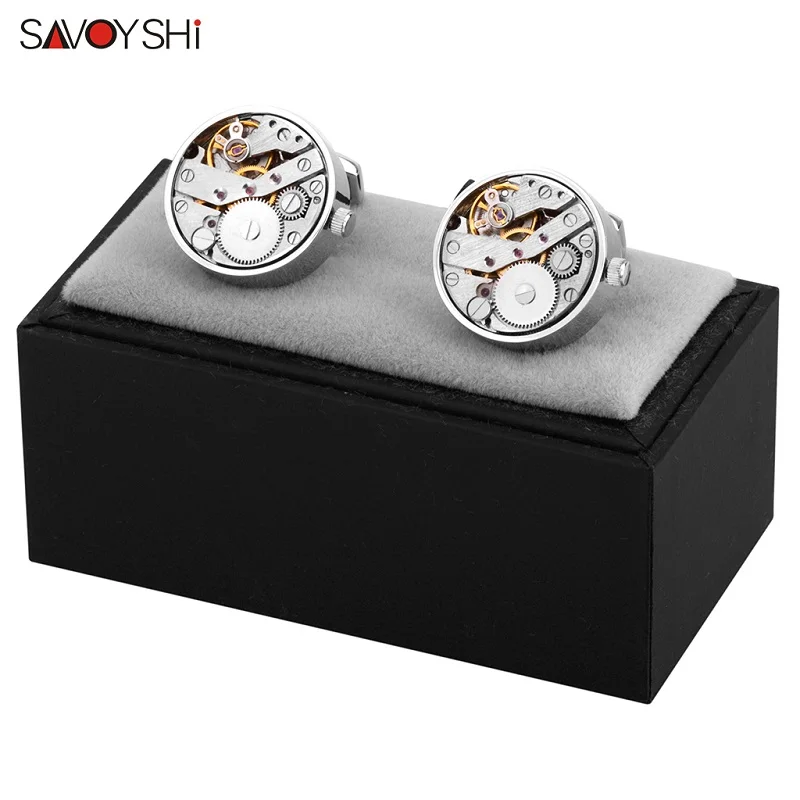 Silver with box B Савойши механические часы движение запонки для Мужская рубашка манжета функциональный часовой механизм бренд запонки дизайнерские ювелирные изделия - Окраска металла: Silver with box B