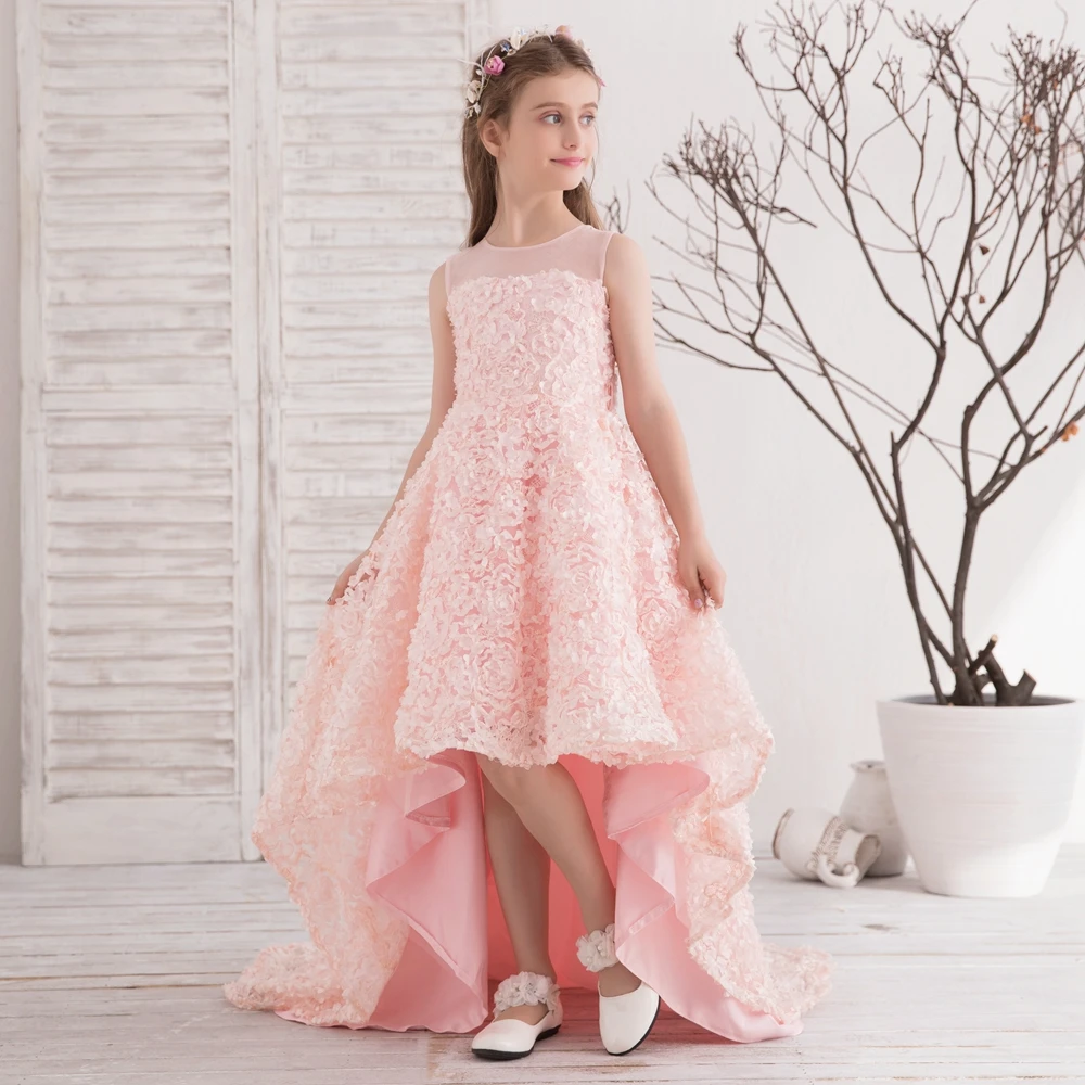 SSYFashion/новые милые розовые кружевные платья с цветочным узором для девочек на