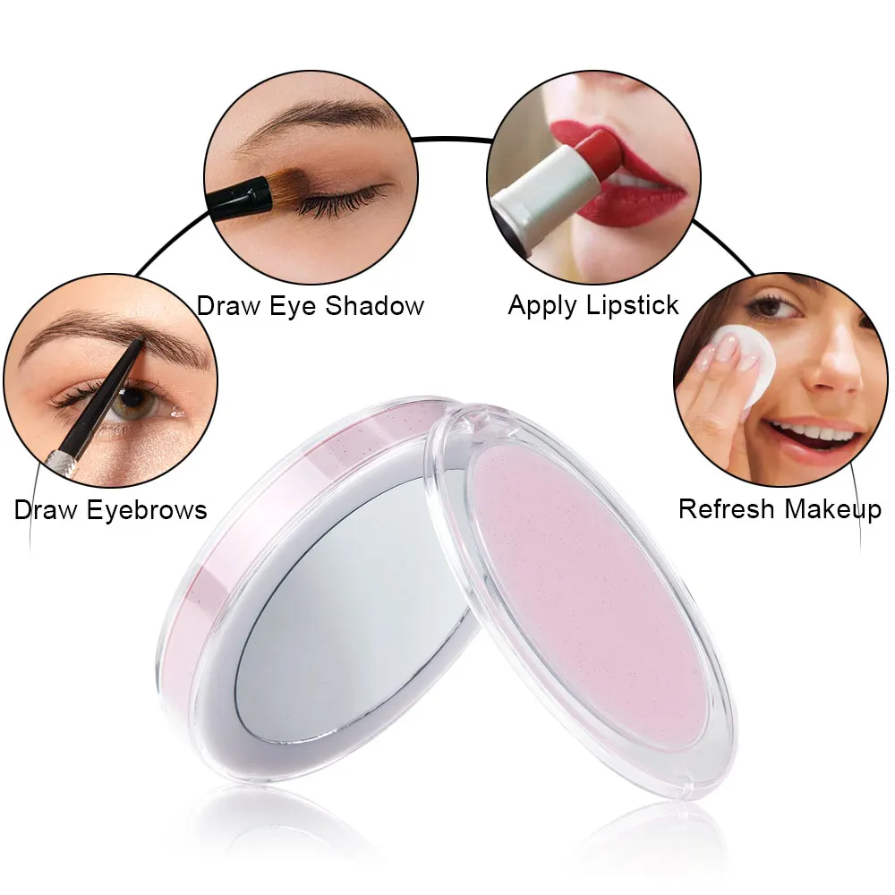 Зеркало для макияжа с 11 светодиодными лампочками карманное увеличительное