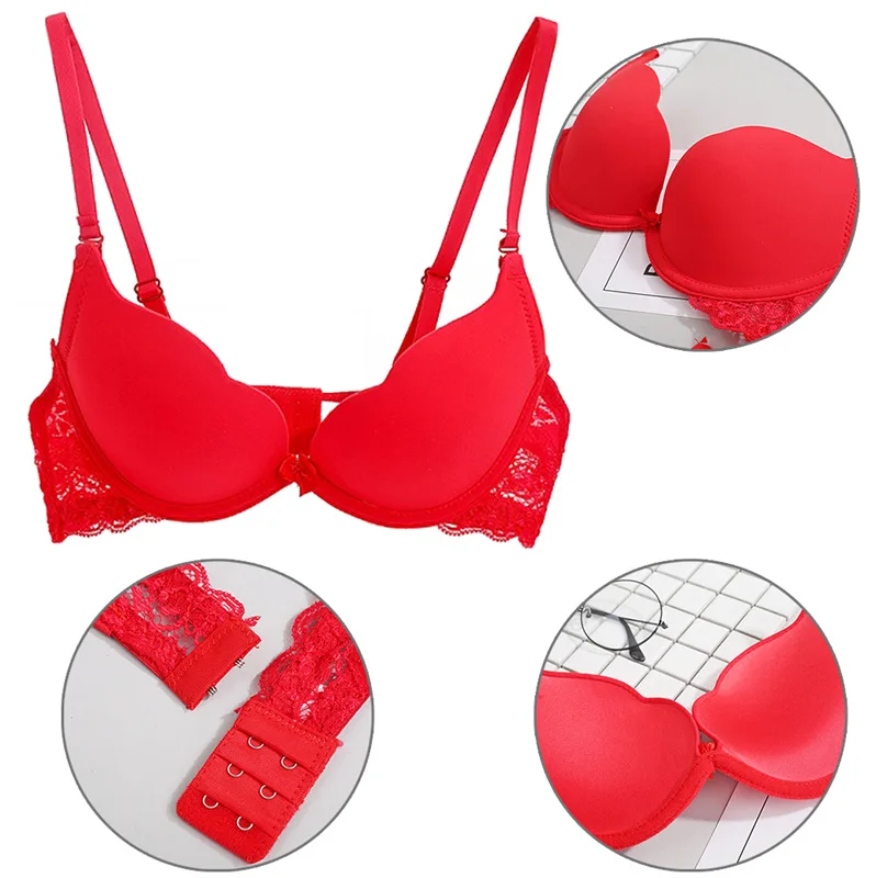 

2018 Women Push Up Seamless Bow Bra Sexy Lace Back Bra Ultra-Thick Bralette