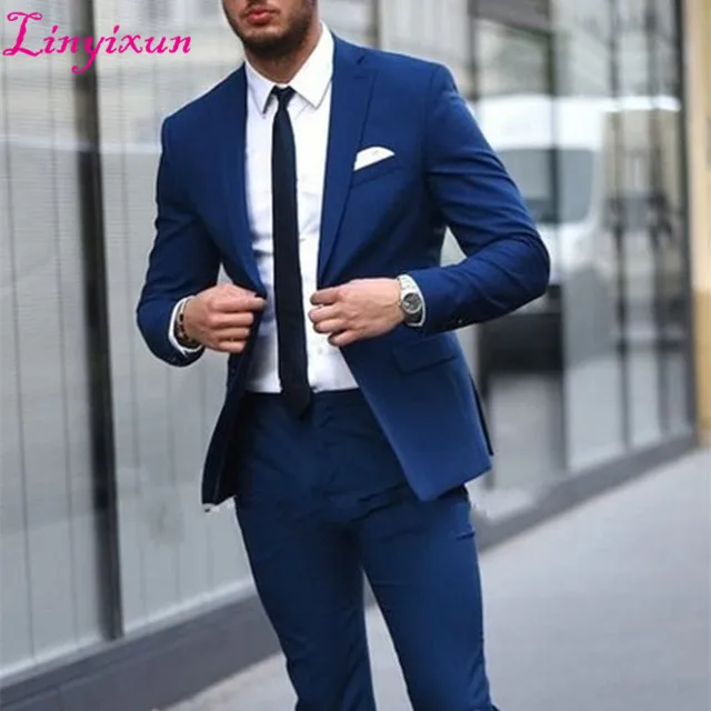 Linyixun высокое качество синие мужские костюмы костюм homme смокинг жениха для
